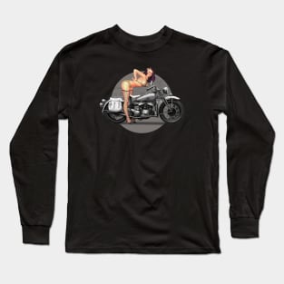 Pin-up Girl Classic Motorcycle Retro WW2 Long Sleeve T-Shirt